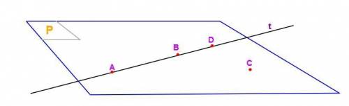 Draw a plane containing four coplanar points a,b,c,and d with exactly three collinear points a,b, an