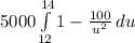 5000\int\limits^{14}_{12} { 1-\frac{100}{u^{2} } } \, du