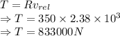T = Rv_{rel}\\\Rightarrow T = 350\times 2.38\times 10^3\\\Rightarrow T = 833000 N