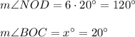 m\angle NOD=6\cdot 20^{\circ}=120^{\circ}\\ \\m\angle BOC=x^{\circ}=20^{\circ}
