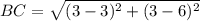 BC=\sqrt{(3-3)^2+(3-6)^2}