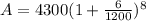 A=4300(1+\frac{6}{1200})^8