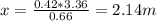 x = \frac{0.42*3.36}{0.66} = 2.14 m