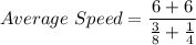 Average\ Speed=\dfrac{6 + 6}{\frac{3}{8}+\frac{1}{4}}