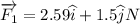 \overrightarrow{F_{1}}=2.59\widehat{i}+1.5\widehat{j} N