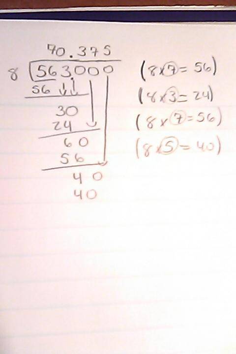 What is the answer to this equation when represented with decimals 1. 563/8