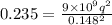 0.235=\frac{9\times10^{9}q^{2}}{0.148^{2}}