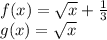 f (x) = \sqrt {x} + \frac {1} {3}\\g (x) = \sqrt {x}