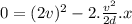 0=(2v)^{2} -2.\frac{v^{2}}{2d} .x
