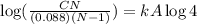 \log(\frac{CN}{(0.088)(N-1)})=kA \log 4