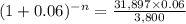 (1+0.06)^{-n} = \frac{31,897\times 0.06}{3,800}