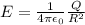 E=\frac{1}{4\pi \epsilon_0} \frac{Q}{R^2}