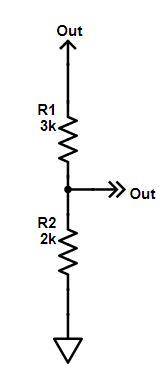 Atwo-resistor voltage divider employing a 2-k?  and a 3-k?  resistor is connected to a 5-v ground-re