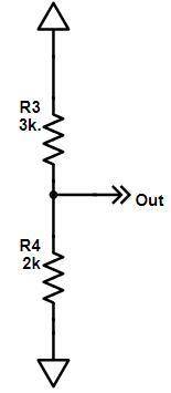 Atwo-resistor voltage divider employing a 2-k?  and a 3-k?  resistor is connected to a 5-v ground-re