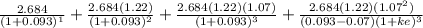 \frac{2.684}{(1+0.093)^1}+\frac{2.684(1.22)}{(1+0.093)^2}+\frac{2.684(1.22)(1.07)}{(1+0.093)^3}+\frac{2.684(1.22)(1.07^2)}{(0.093-0.07)(1+ke)^3}
