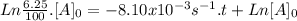 Ln \frac{6.25}{100}.[A]_{0} = -8.10x10^{-3}s^{-1}.t + Ln[A]_{0}