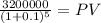 \frac{3200000}{(1 + 0.1)^{5} } = PV