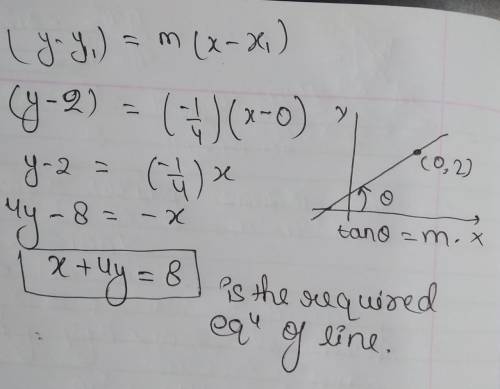 Aline passes through the point (0, 2) and has a slope of -1/4 what is the equation of the line?