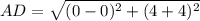 AD=\sqrt{(0-0)^{2}+(4+4)^{2}}