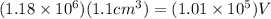 (1.18 \times 10^6)(1.1 cm^3) = (1.01 \times 10^5) V