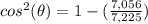 cos^2(\theta)=1-(\frac{7,056}{7,225})