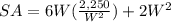 SA=6W(\frac{2,250}{W^{2}})+2W^2