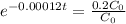 e^{-0.00012t} = \frac{0.2C_{0}}{C_{0}}