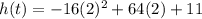 h(t)=-16(2)^2+64(2)+11