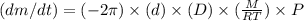 (dm/dt)=(-2\pi)\times (d)\times (D)\times (\frac{M}{RT})\times P