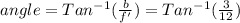 angle = Tan^{-1}(\frac{b}{f'} ) = Tan^{-1}(\frac{3}{12} )