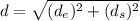 d=\sqrt{(d_{e})^2+(d_{s})^2}