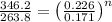 \frac{346.2}{263.8}=\left ( \frac{0.226}{0.171}\right )^n