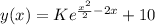 y(x) = Ke^{\frac{x^{2}}{2} - 2x} + 10