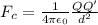 F_{c} = \frac{1}{4\pi\epsilon_{0}}\frac{QQ'}{d^{2}}