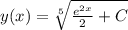 y(x) = \sqrt[5]{\frac{e^{2x}}{2} + C }