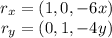 \begin{array}{c}r_{x}=(1,0,-6x)\\r_{y}=(0,1,-4y)\end{array}