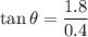 \tan\theta=\dfrac{1.8}{0.4}