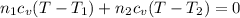 n_1c_v(T-T_1)+n_2c_v(T-T_2)=0