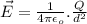 \vec{E} = \frac{1}{4\pi\epsilon_{o}}.\frac{Q}{d^{2}}