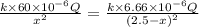 \frac{k\times60\times10^{-6}Q}{x^2}=\frac{k\times6.66\times10^{-6}Q}{(2.5-x)^2}