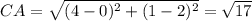 CA = \sqrt{(4-0)^{2}+(1-2)^{2}}=\sqrt{17}
