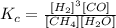 K_{c}=\frac{[H_2]^3[CO]}{[CH_4][H_2O]}
