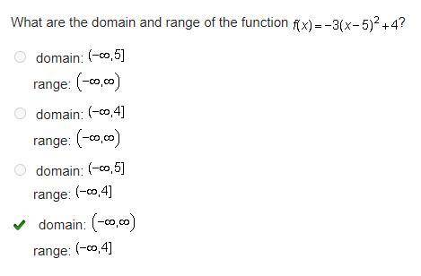 What are the domain and the range of the function f(x)=-3(x-5)^2+4?