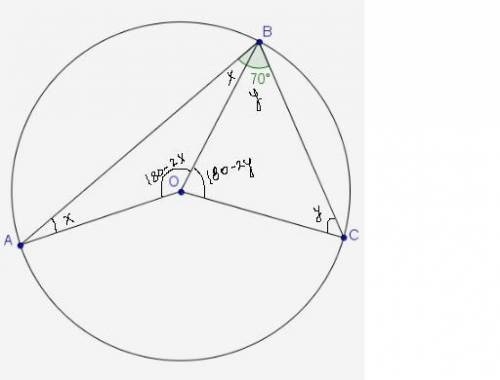 In the diagram, point o is the center of the circle. if m∠abc = 70°, what is m∠aoc ?