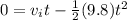 0 = v_i t - \frac{1}{2}(9.8)t^2