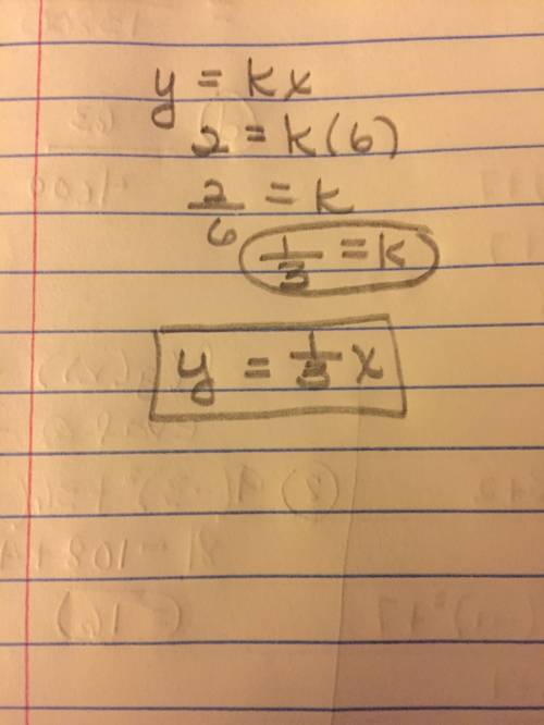 Write an equation of the direct variation that includes the point. (6,2)