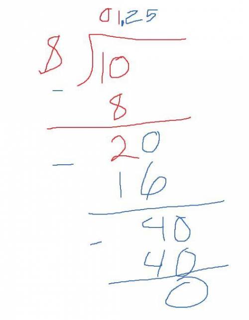 Whats 10 divide 8 by doing long division?