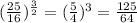(\frac{25}{16})^{\frac{3}{2}} = (\frac{5}{4})^3 = \frac{125}{64}