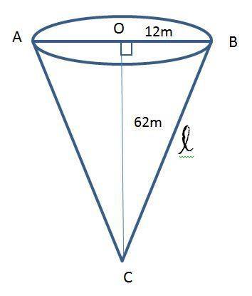 38. what is the surface area of a conical grain storage tank that has a height of 62 meters and a di