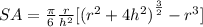 SA = \frac{\pi}{6}\frac{r}{h^2}[{(r^2 + 4h^2)}^{\frac{3}{2}} - r^3]